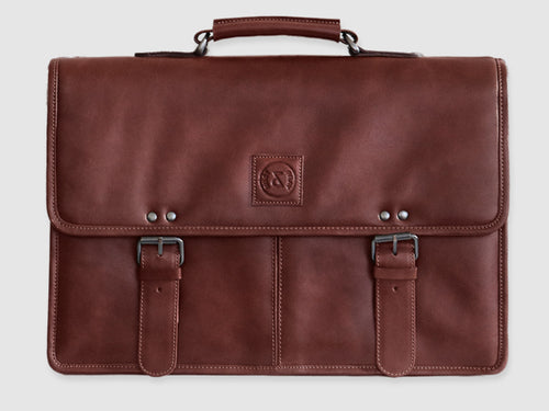 Alfred - Brown Leather Briefcase - Bag - Rust & Fray