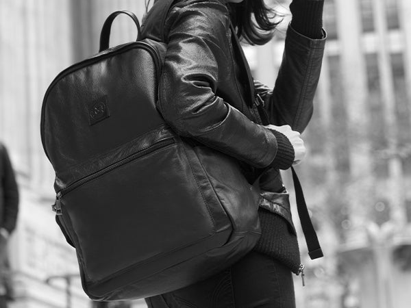 distressed black leather backpack Encore